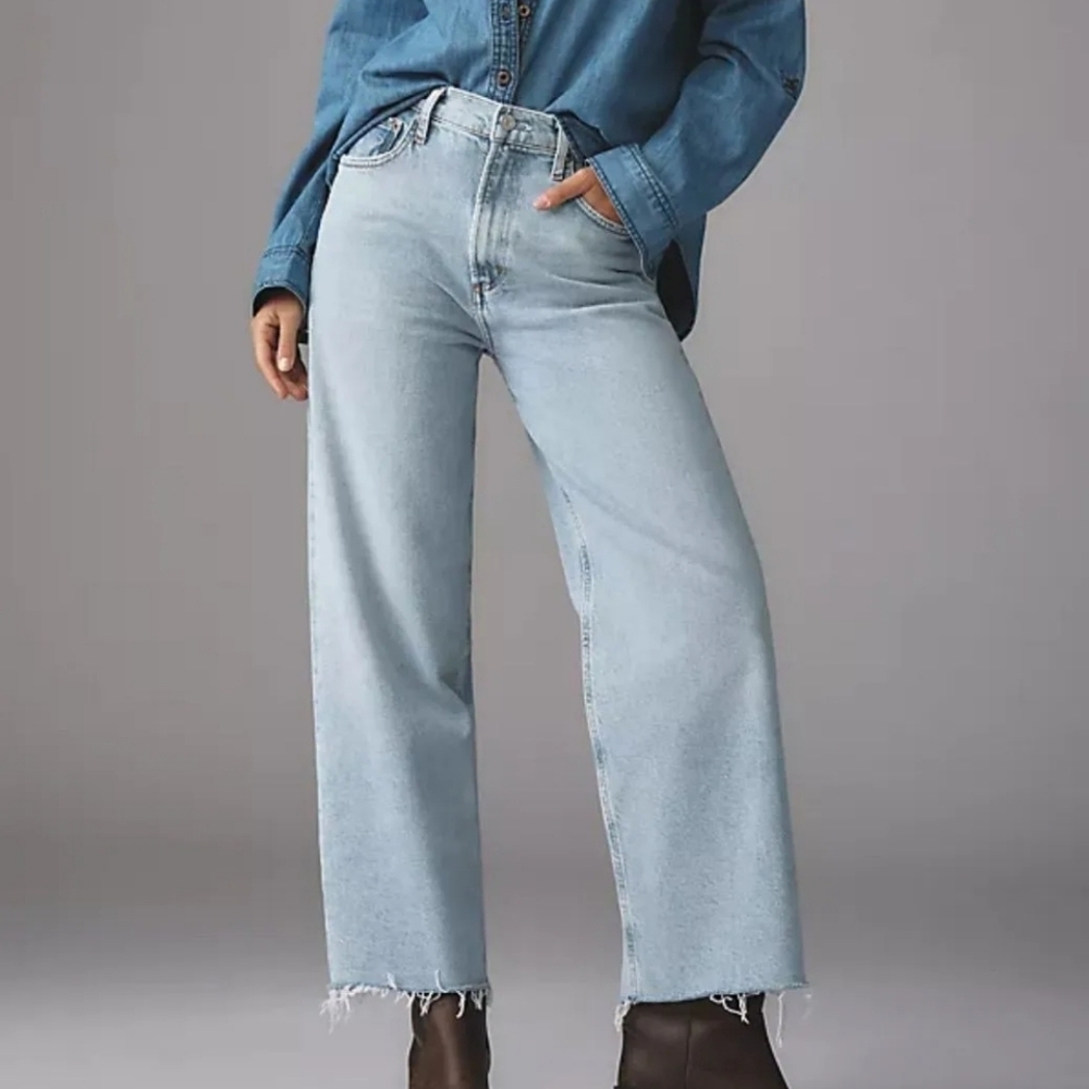 AGOLDE Ren High Rise Wide Leg Jeans Size 32 Light Wash Raw Hem